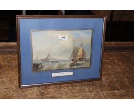 After J W Carmichael (1800-1868), coloured print, "Shipping of the mouth of the Scheldt", 16 cm x 25 cm in gilt frame. sold o