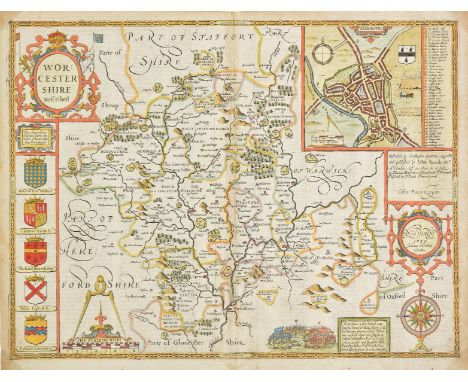 Worcestershire. Speed (John), Worcester described, Thomas Bassett & Richard Chiswell, [1676], hand coloured engraved map, ins