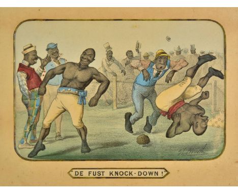 *Boxing. Worth (Thomas), "De Fust Blood!" [and] "De Fust Knock-Down!", [S. Lipshitz], circa 1883, pair of lithographs with co