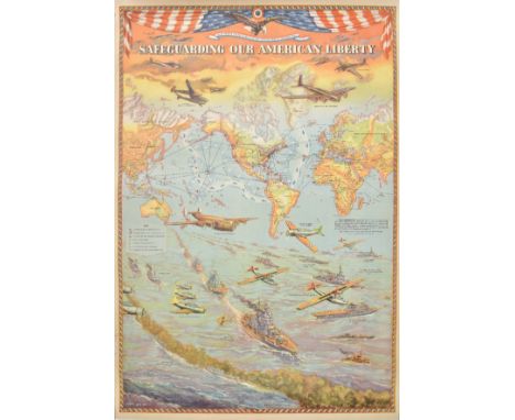 Propaganda Map. Safeguarding our American Liberty, C. S. Hammond & Co., New York, 1941, colour photolithographic WW II propag