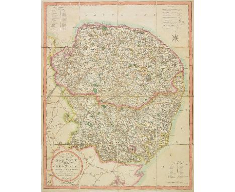 Norfolk and Suffolk. Ebden (William), Laurie & Whittle's new map of Norfolk and Suffolk divided into hundreds; exhibiting the