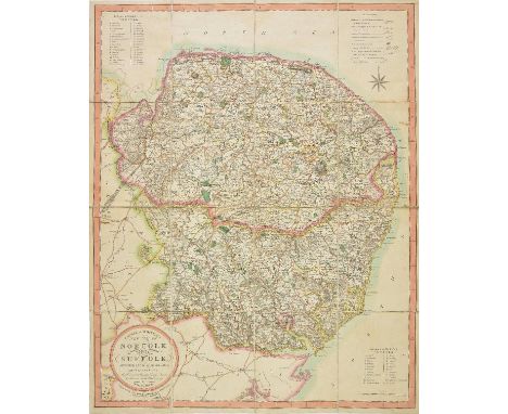 Norfolk and Suffolk. Ebden (William), Laurie & Whittle's new map of Norfolk and Suffolk divided into hundreds; exhibiting the