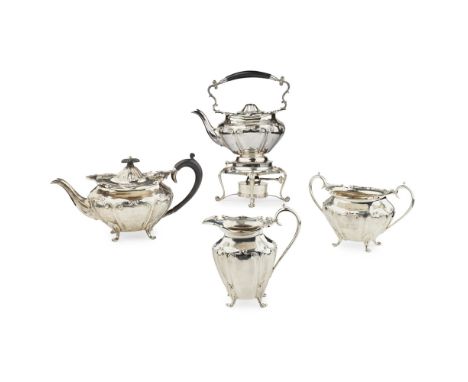 A four piece tea service    Fenton Russell and Co., Sheffield 1907, comprising; a spirit kettle and stand, teapot, sugar and 