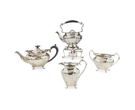 A four piece tea service    Fenton Russell and Co., Sheffield 1907, comprising; a spirit kettle and stand, teapot, sugar and 