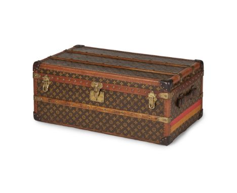 An early 20th century Louis Vuitton cabin trunk    covered in signature monogram canvas with embossed leather corners, stampe