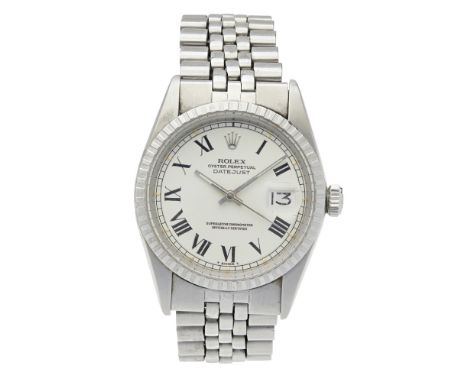 A stainless steel wrist watch, Rolex    Oyster Perpetual Datejust, Ref. 1603/0, cream dial, sweep second hand, date aperture,