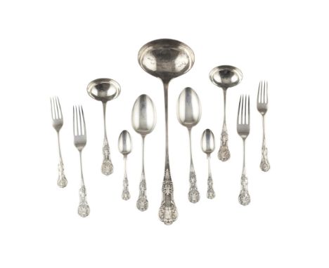 A suite of flatware    Fenton Russell and Co., Sheffield circa 1907, single struck Queen's pattern, engraved initial 'T', com