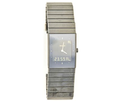 A gentleman's ceramic cased wrist watch, Rado    DiaStar, 193.0324.3, all polished black, gilt hands, with multi-function dig