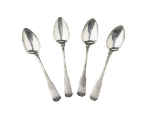 Dumfries - A set of four Scottish provincial teaspoons    Mark Hinchscliffe, marked anchor, unicorn, K, MH, of Fiddle pattern