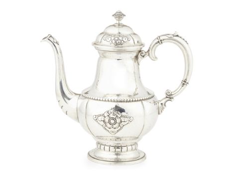 A Norwegian coffee pot    bearing maker's mark for Magnus Aase of Bergen, Norway, of baluster form, beaded rose detail to bod