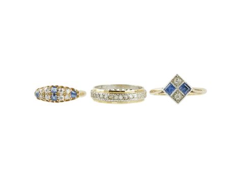 A collection of gem set rings    to include an 18ct gold diamond set eternity ring; an 18ct gold Victorian sapphire and diamo