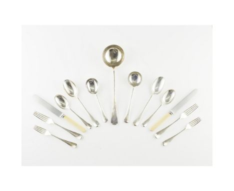 An oak cased canteen of silver flatware and cutlery    Edward and Sons (of Glasgow), Sheffield 1929, Old English rat tail pat