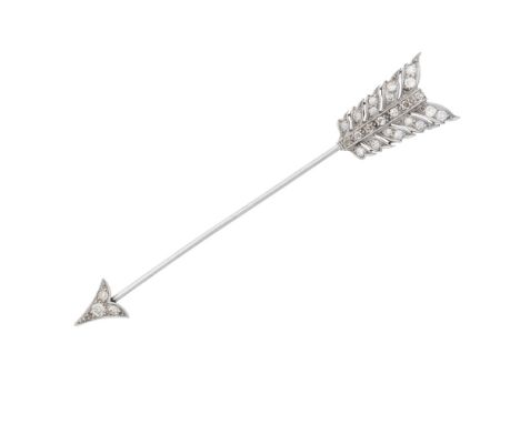 A diamond set jabot pin    modelled as an arrow set with graduated old-round and eight cut diamonds, stamped PT &amp; 18CT   