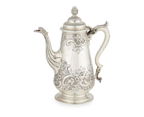 A Scottish Victorian coffee pot    Mackay &amp; Chisholm, Edinburgh 1869, of slight baluster form with chased scroll and foli