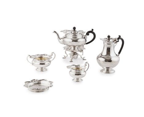 A matched five piece tea service    Elkington &amp; Co Ltd, Sheffield 1909, comprising waterpot, teapot with burner, twin han