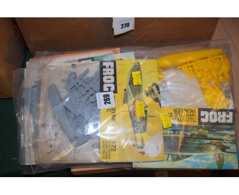 Frog model constructor kits, 1:72 scale Yellow Series, to include: de Havilland Gipsy Moth; Dewoitine D520C; Hawker Tempest M