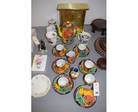 A Winton "Jazz" pattern Art Deco part coffee service, pattern no. 301262, comprising: coffee pot, six coffee cups and saucers