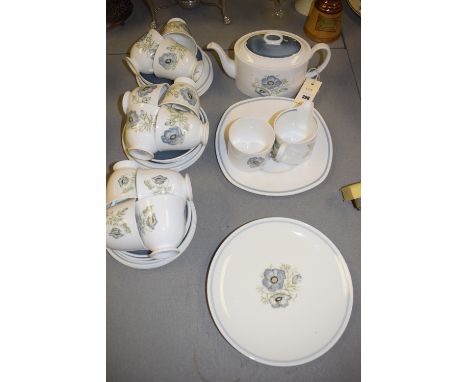 A Wedgwood Susie Cooper design "Glen Mist" part tea service, to include: teapot, teacups and saucers.