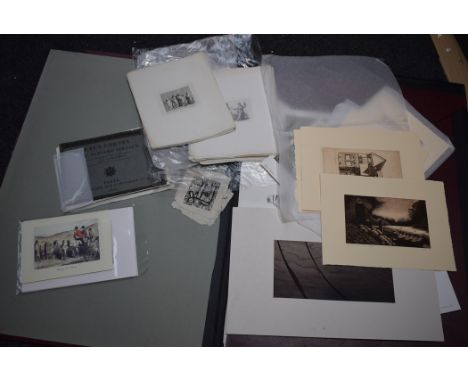 A collection of unframed prints, to include etching by Ken Ferguson; colour prints after Lawrence Stephen Lowry; Eaux-Fortes 