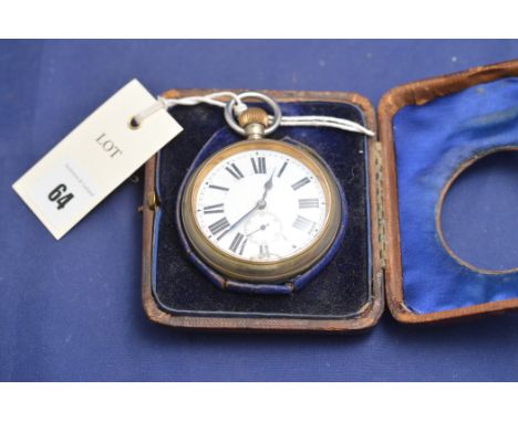 A steel cased open faced Goliath pocket watch, in leather covered case.