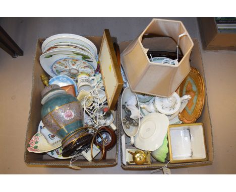 A Royal Albert 'Brigadoon' part tea set; Crown Devon ware; a modern table lamp; Maling; an oil painting of a Continental city