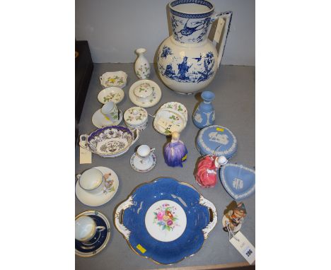 Wedgwood Jasperware items, to include: trinket dishes and a vase; Royal Doulton figurines 'Goody Two Shoes' and 'Marie'; a Co