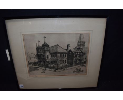 An etching, by F.C. Dawson - "Dame Allan's School", signed and dated '28, twelfth impression.