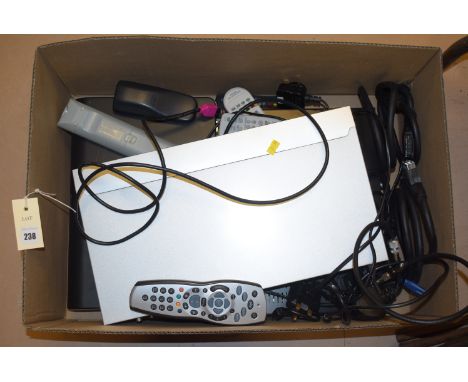 A JVC DVD/Super VCD/CD player ZV-N33; a Sky+ HD box; and a Daewoo twin tuner digital TV recorder, with remotes and scart lead