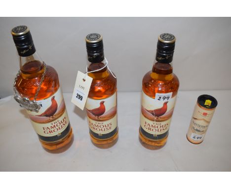 Three bottles of Famous Grouse Blended Scotch Whisky: two 70cl. bottles and 1ltr bottle; and a Highland Glen Deveron Pure Sin
