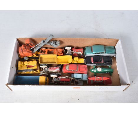 A QUANTITY OF UNBOXED AND ASSORTED PLAYWORN DIECAST VEHICLES, to include Spot-On Morris 1100, No.274, complete with roof rack