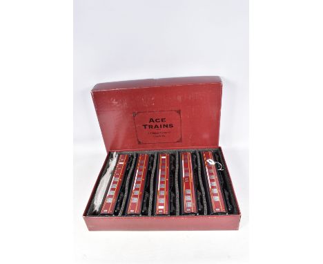 A BOXED ACE TRAINS O GAUGE MERSEYSIDE EXPRESS COACHES SET, No.C/2 Set A which is the version with the nameboards, set appears