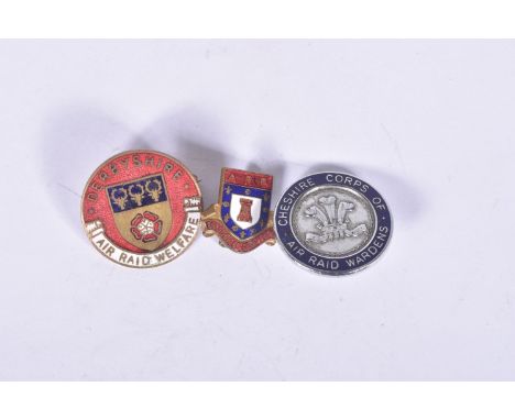 THREE WWII ERA ARP BADGES, to include Cheshire, Derbyshire and Gravesend, the Chesire badge is the Corps of Air Raid Wardens 
