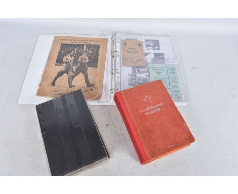 A COLLECTION OF GERMAN WWII DOCUMENTS, to include rations cards, a newspaper print dated 02/05/1945, the battle of Berlin, tw