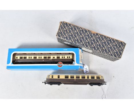 A BOXED LIMA OO GAUGE G.W.R. RAILCAR, No.22 (L205132), missing one coupling bar, with a boxed Airfix OO gauge G.W.R. Auto-Tra