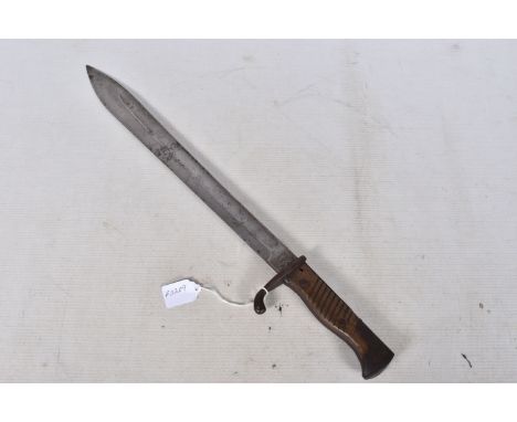 A WWI GERMAN BUTCHER BAYONET, this was made by Alex Coppel of Solingen Germany, the blade has some pitting and is missing its