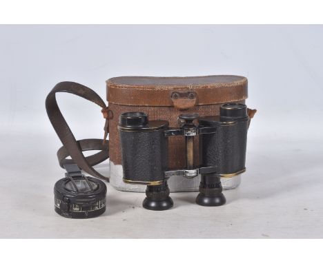 A WWII ERA COMPASS AND A CASED SET OF GERMAN BINOCULARS, the compass is dated 1944 and was made by the T.G&amp;Co LTD London 