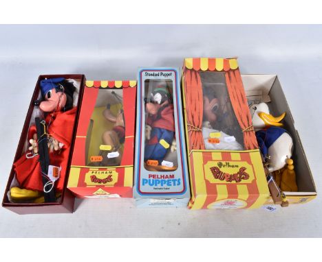 FIVE BOXED PELHAM WALT DISNEY SL PUPPETS, Mickey Mouse, Mickey Mouse wearing the Sorcerers cloak and hat from Fantasia, Donal