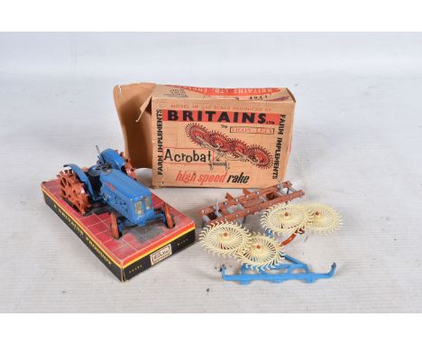 A PART BOXED BRITAINS FORDSON SUPER MAJOR TRACTOR, blue painted with red spiked wheels, box base only, with one missing panel