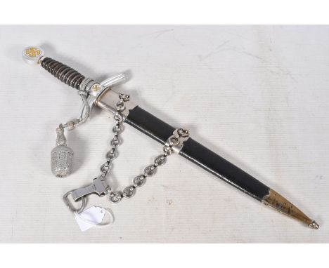 A GERMAN LUFTWAFFE OFFICERS DRESS DAGGER, it comes complete with its scabbard hanger and portepee, the blade has the makers m