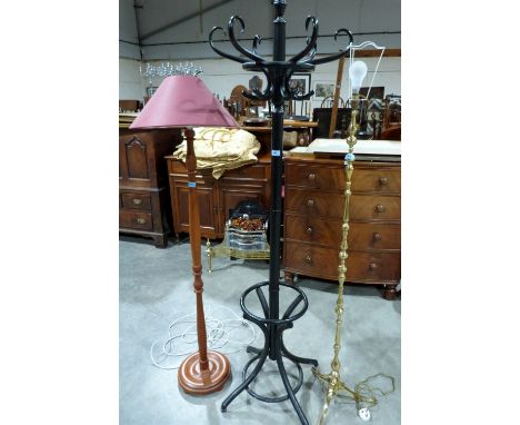 A bentwood hatstand and two lamp standards