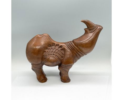Limited edition; vintage brown glazed ceramic abstract figure of an African rhinoceros. Artist signed , numbered and dated on