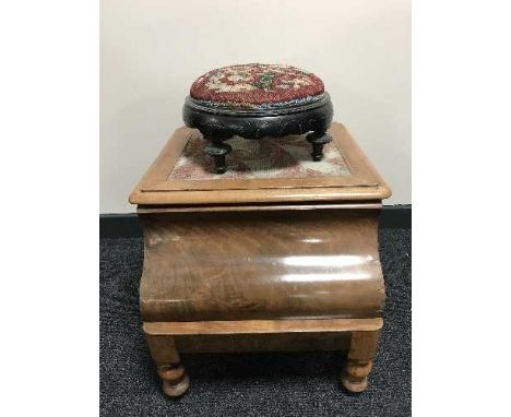 A Victorian mahogany commode stool and a bead work stool 
