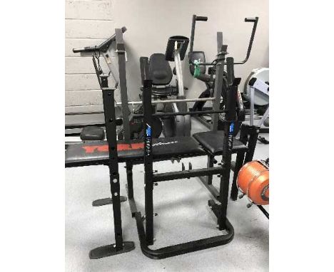 A York Fitness weights bench and two weights stands 
