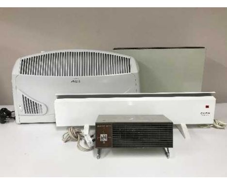 A vintage Hoover 2000 heater and five other assorted heaters, chrome towel rail and an up-lighter 