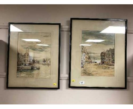 John Hamilton Glass S.S.A. : A summer morning, Spackenburg, watercolour, together with the companion piece, both parts framed