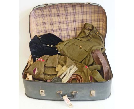 British Army Cheshire Regiment uniform, two jackets, trousers, beret, belts, cap, stick also a Childs scottish jacket, waistc