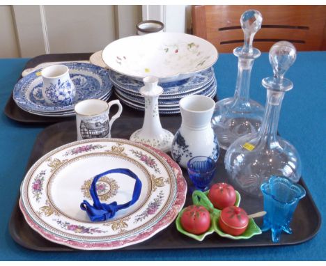 Sevres vase (damaged), two door fingers plates and knob Wedgwood bowl and a quantity of blue and white and glassware. Conditi