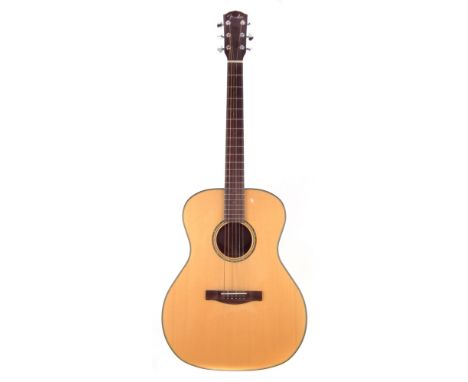 Fender GA-43S steel string acoustic guitar, serial number 03075644, with mahogany back and sides, grover tuners, abalone rose