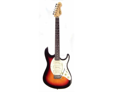 Vintage Advance Series AV6 electric guitar, of strat style body shape finished with sunburst, fitted with three Wilkinson P90