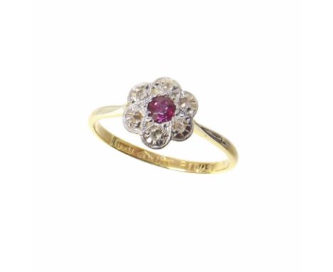 Diamond and floral cluster platinum 18ct ring Condition reports are not available for our Interiors sales.